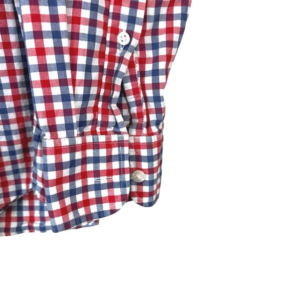 J Crew Mens Slim Fit Red Blue Checkered Button Down Shirt Plaid Small Nautical - Picture 5 of 7